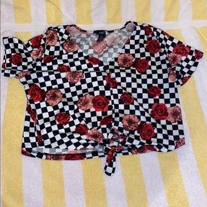 a checkerboard and flower crop top!